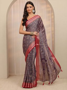 Libas - Purple Woven Design Saree With Unstitched Blouse