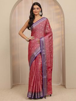 Libas - Pink Woven Design Saree With Unstitched Blouse
