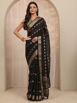 Libas - Black Floral Woven Design Saree With Unstitched Blouse