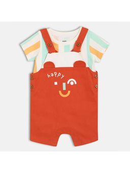 MINI KLUB - Cotton Half Sleeves Stripes Dungaree with Tee (Set of 2)