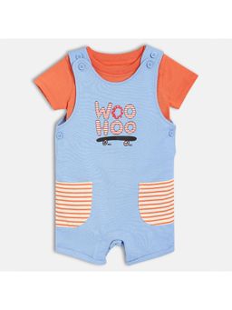 MINI KLUB - Cotton Half Sleeves Text Printed Dungaree with Tee (Set of 2)