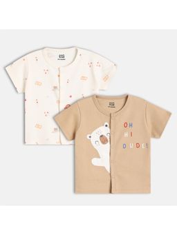 MINI KLUB - Cotton Half Sleeves Text Printed Front Open Vests (Pack of 2)