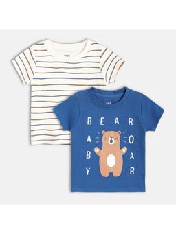 MINI KLUB - Cotton Half Sleeve Stripes & Text Printed T-Shirt (Pack of 2)