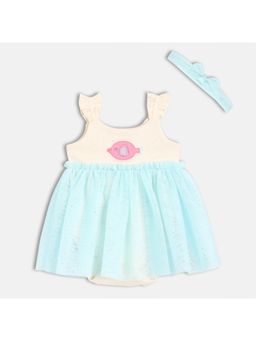 MINI KLUB - Cotton Sleeveless Applique Bodysuit with Hair Band - Blue