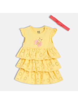 MINI KLUB - Cotton Schiffli Design Bodysuit with Hair Band