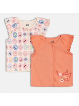 MINI KLUB - Cotton Half Sleeves Text & Fruits Printed Front Open Vests (Pack of 2)