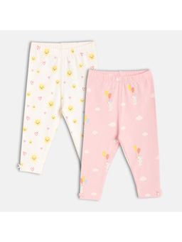 MINI KLUB - Cotton Hearts & Cloud Printed Leggings (Pack of 2)