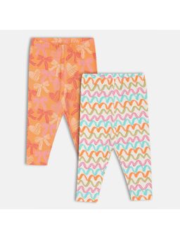 MINI KLUB - Cotton Bow & Wave Printed Leggings (Pack of 2)
