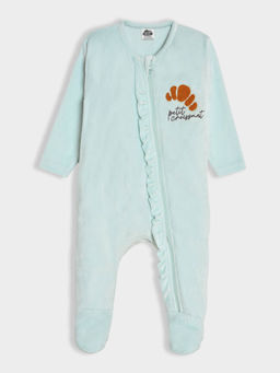Mi Arcus - Girls Solid Aqua Blue Full Sleeves Sleepsuit