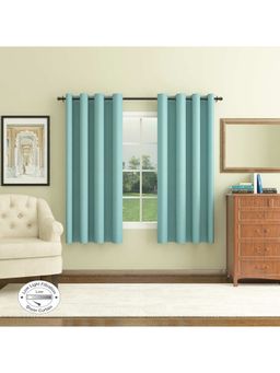 HomeTown - Fiesta Solid Textured Sheer Window Curtains 5 Feet In Turquoise Colour (Set of 2)