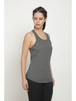The Dance Bible - Sleeveless Racerback Scoop Neck Mesh Design Dark Grey Tank Top