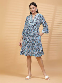 Zelena - Women 3/4 Sleeves Rayon Geometric Printed Feeding Dress with Zip and Pocket