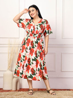 Zelena - Women Half Sleeves Cotton Floral Printed Maternity Zipless Feeding Dress