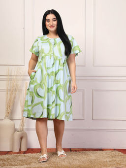 Zelena - Women Half Sleeves 100% Cotton Printed Maternity Zipless Feeding Dress
