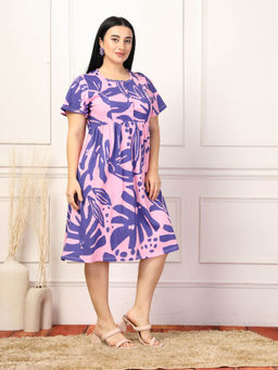 Zelena - Women Half Sleeves 100% Cotton Printed Maternity Zipless Feeding Dress