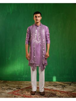 AHI Clothing - Lilac Mirror-Embroidered Heavy Kurta with Pant and Dupatta