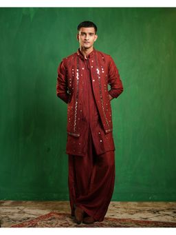 AHI Clothing - Deep Maroon Embellished Kurta with Pant and Jacket