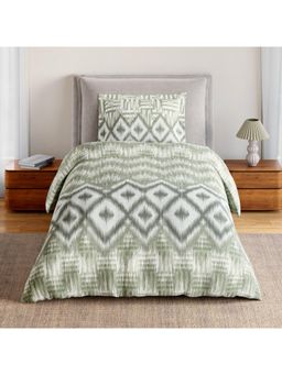 SPACES - Linear Traced 100% Cotton Geometric Design Single Bedsheet with 1 Pillow Cover - Green