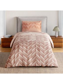 SPACES - Linear Traced 100% Cotton Geometric Design Single Bedsheet with 1 Pillow Cover - Beige