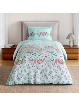 SPACES - Itsy Bitsy 100% Cotton Floral Print Single Bedsheet with 1 Pillow Cover - Light Blue