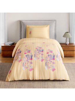 SPACES - Itsy Bitsy 100% Cotton Floral Print Single Bedsheet with 1 Pillow Cover - Beige