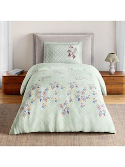 SPACES - Itsy Bitsy 100% Cotton Floral Print Single Bedsheet with 1 Pillow Cover - Light Aqua