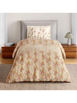 SPACES - Itsy Bitsy 100% Cotton Floral Print Single Bedsheet with 1 Pillow Cover - Light Taupe