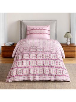 SPACES - Linear Traced 100% Cotton Geometric Design Single Bedsheet with 1 Pillow Cover - Light Pink