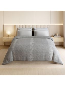 SPACES - Alive 100% Cotton Floral Print Double Quilts - Light Grey