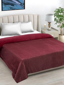 FABINALIV - Maroon Striped Woollen Mild Winter 450 Gsm Double Bed Comforter King