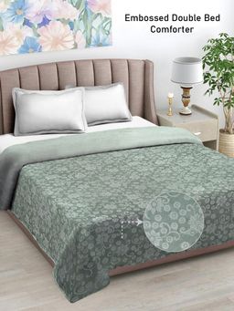 FABINALIV - Light Green Floral Mild Winter 500 Gsm Embossed Woollen Double Bed Comforter King