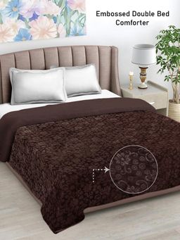 FABINALIV - Coffee Floral Mild Winter 500 Gsm Embossed Woollen Double Bed Comforter King