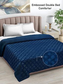 FABINALIV - Navy Blue Geometric Mild Winter 500 Gsm Embossed Woollen Double Bed Comforter King