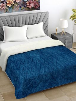 FABINALIV - Blue Geometric Mild Winter 600 Gsm Woollen Double Bed Comforter King