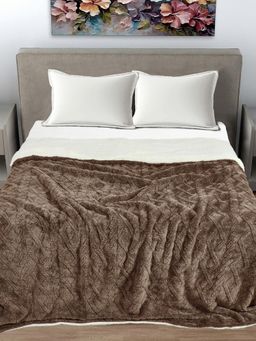 FABINALIV - Brown Geometric Mild Winter 600 Gsm Woollen Double Bed Comforter King