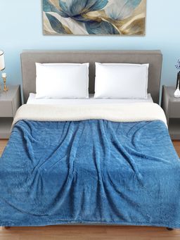 FABINALIV - Ice Blue Solid Mild Winter 600 Gsm Woollen Double Bed Comforter King