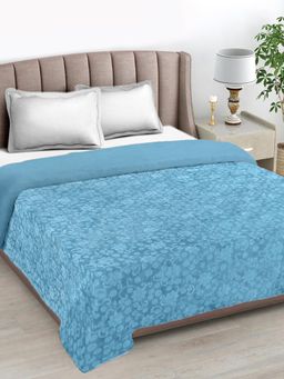FABINALIV - Sky Blue Floral Mild Winter 500 Gsm Embossed Woollen Double Bed Comforter King