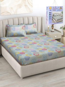 FABINALIV - Multicolor Geometric Cotton King Fitted Packing Double Bedsheet with 2 Pillow Covers