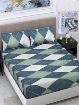 FABINALIV - Multicolor Geometric Cotton King Fitted Packing Double Bedsheet with 2 Pillow Covers