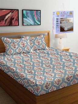 FABINALIV - Multicolor Floral Cotton King Fitted Packing Double Bedsheet with 2 Pillow Covers
