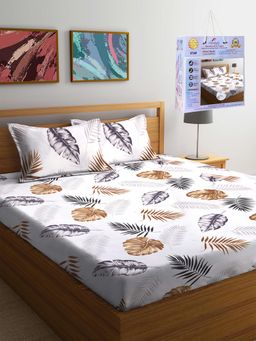 FABINALIV - Multicolor Floral Cotton King Fitted Packing Double Bedsheet with 2 Pillow Covers