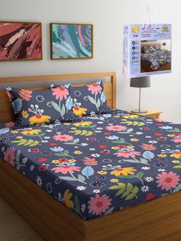 FABINALIV - Multicolor Floral Cotton King Fitted Packing Double Bedsheet with 2 Pillow Covers