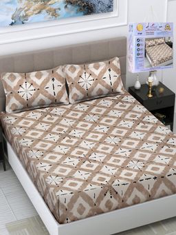 FABINALIV - Multicolor Geometric Cotton King Fitted Packing Double Bedsheet with 2 Pillow Covers
