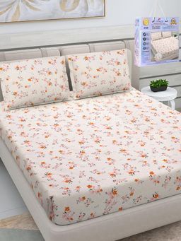 FABINALIV - Multicolor Floral Cotton King Fitted Packing Double Bedsheet with 2 Pillow Covers