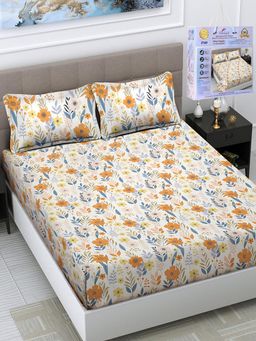 FABINALIV - Multicolor Floral Cotton King Fitted Packing Double Bedsheet with 2 Pillow Covers