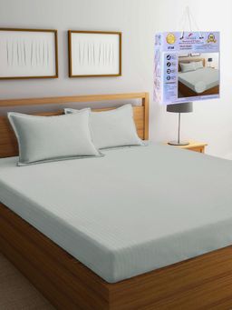 FABINALIV - Silver Striped Cotton King Fitted Packing Double Bedsheet with 2 Pillow Covers