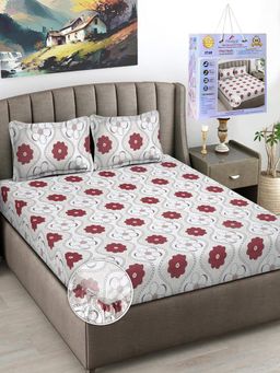 FABINALIV - Multicolor Floral Cotton King Fitted Packing Double Bedsheet with 2 Pillow Covers