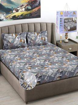 FABINALIV - Multicolor Floral Cotton King Fitted Packing Double Bedsheet with 2 Pillow Covers