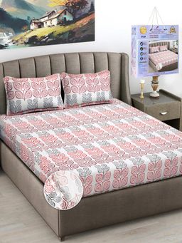 FABINALIV - Multicolor Floral Cotton King Fitted Packing Double Bedsheet with 2 Pillow Covers