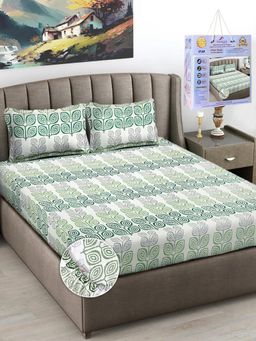 FABINALIV - Multicolor Floral Cotton King Fitted Packing Double Bedsheet with 2 Pillow Covers